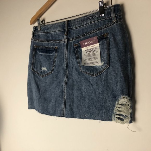 Vigoss Denim Blue Skirt Distressed Classic Fit W28 L15 NWT - Picture 8 of 12